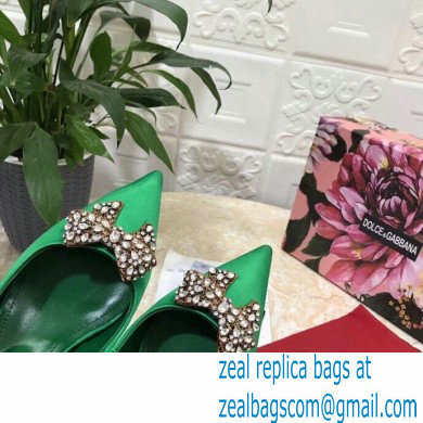Dolce  &  Gabbana Heel 6.5cm Satin Slingbacks Green with Crystal Bow 2021